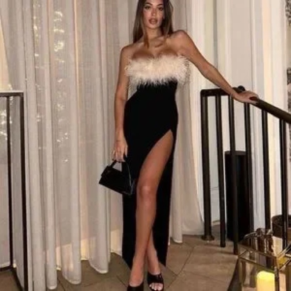 House of CB Sarai Feather Trim Ostrich dress